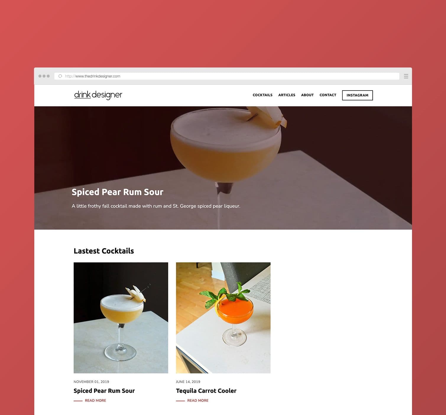 Screenshot of the drinkdesigner.com home page